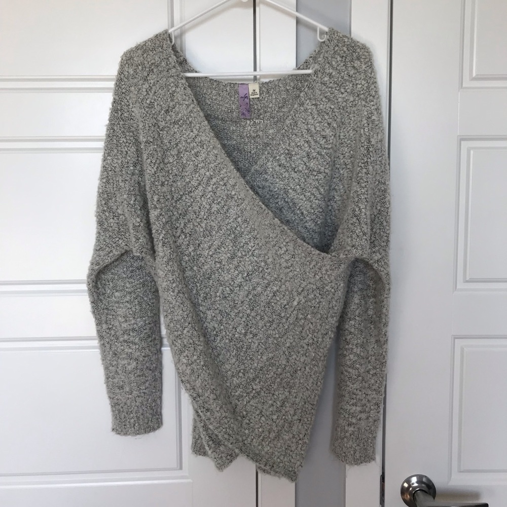 Grey marbled cross front sweater